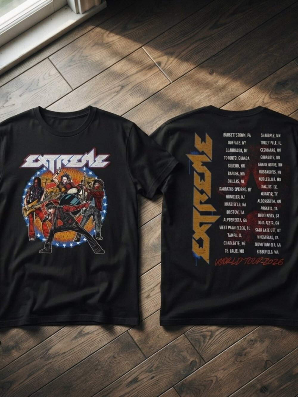 Extreme World Tour 2026 Black Graphic T-Shirt Band Concert Tee
